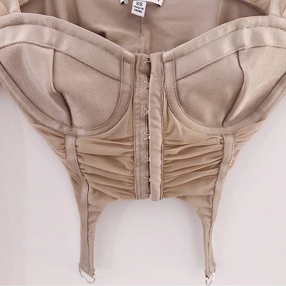 Fashion Nova Don’t Worry About Me Corset Top Nude Long Sleeve Mesh - Picture 7 of 9